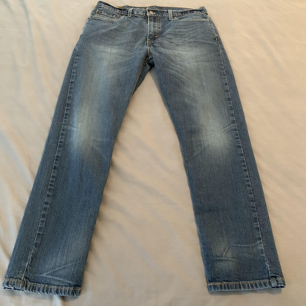 Levis 502 Jeans Mens Mid Rise 33x32 (35x30) Medium Blue Tapered‎ Stretch Denim